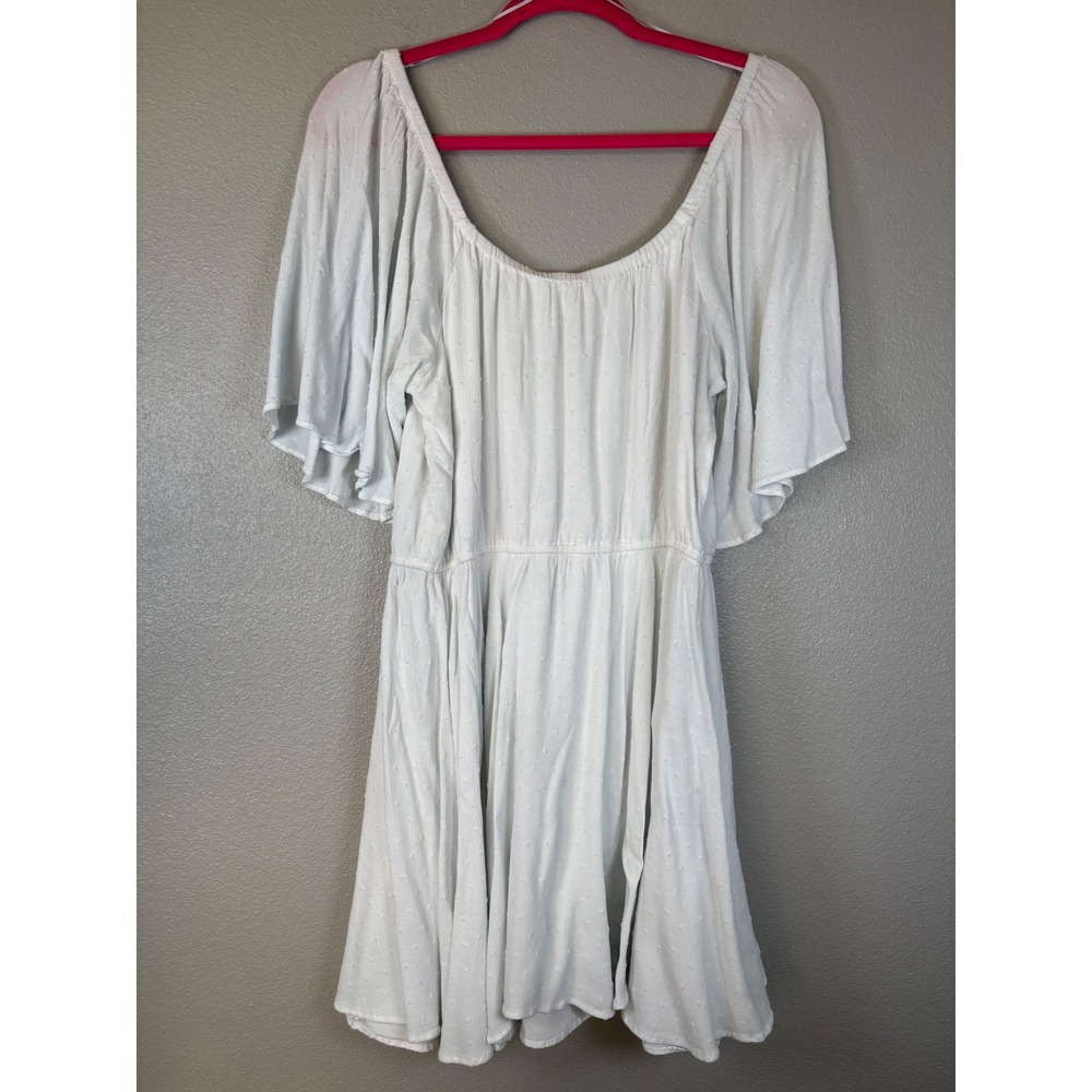 Wrangler Retro White Swiss Dot Off The Shoulder Mini Dress Large Cotragecore - Picture 7 of 9
